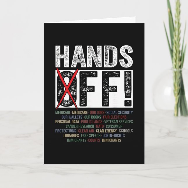 Tarjeta Hands Off Our Rights Protect Democracy  (Anverso)