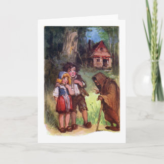 Tarjeta Hansel y Gretel encuentran a la bruja