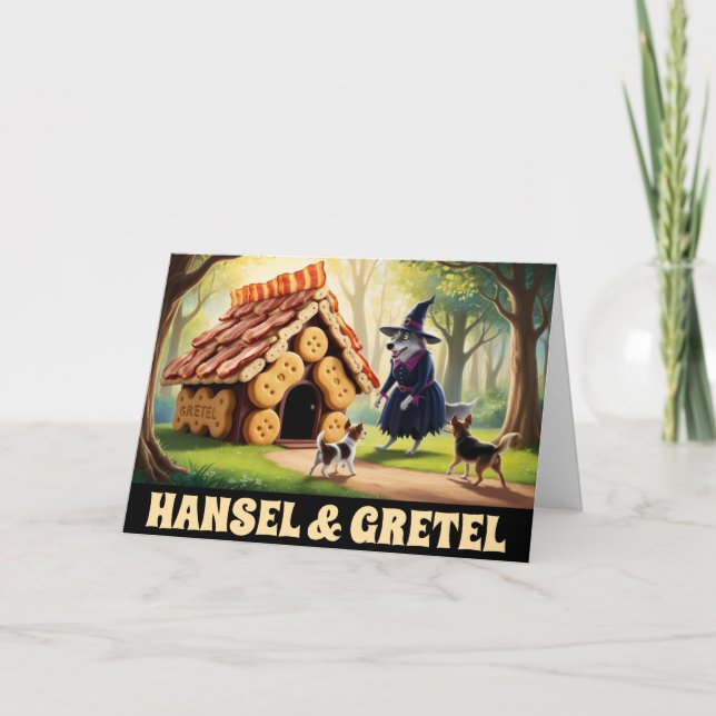 Tarjeta Hansel y Gretel Perro Divertido (Anverso)
