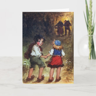 Tarjeta Hansel y Gretel se dirigen al bosque