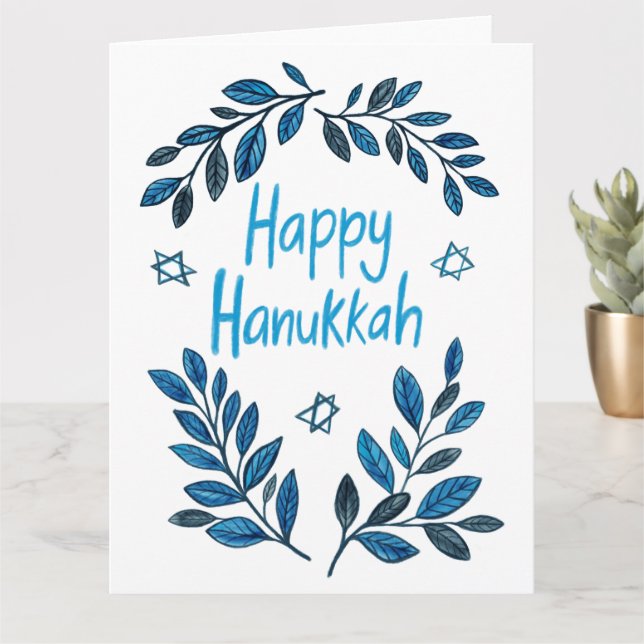 Tarjeta Hanukkah Botanical Watercolor (Planta pequeña)