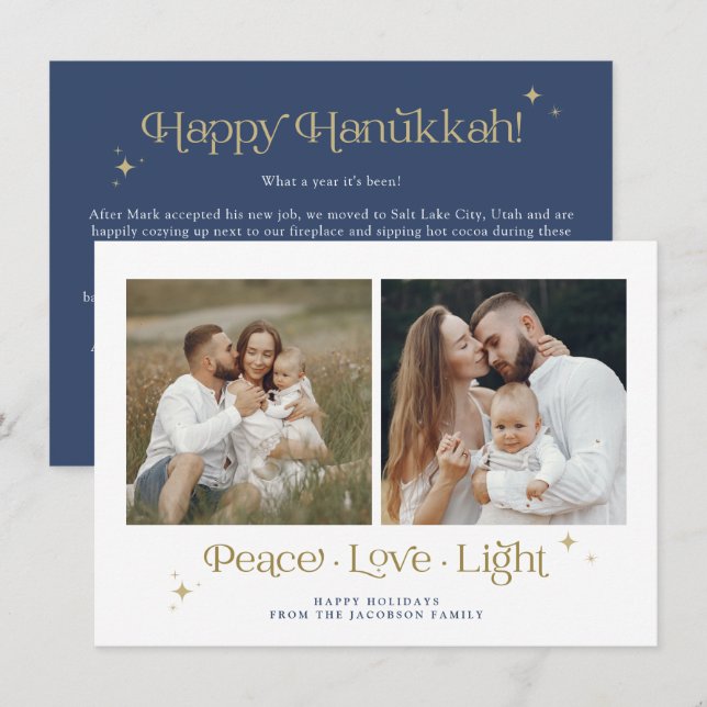 Tarjeta Hanukkah de amor Menorah Peace Naval Gold (Anverso / Reverso)