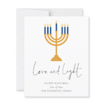 Tarjeta Hanukkah de luz de amor para velas Minimal