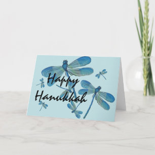 Tarjeta Hanukkah Delicate Blue Dragonfly Pintura Original