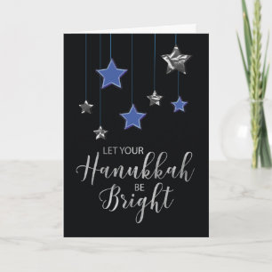 Tarjeta Hanukkah Estrellas brillantes azules y plateadas e