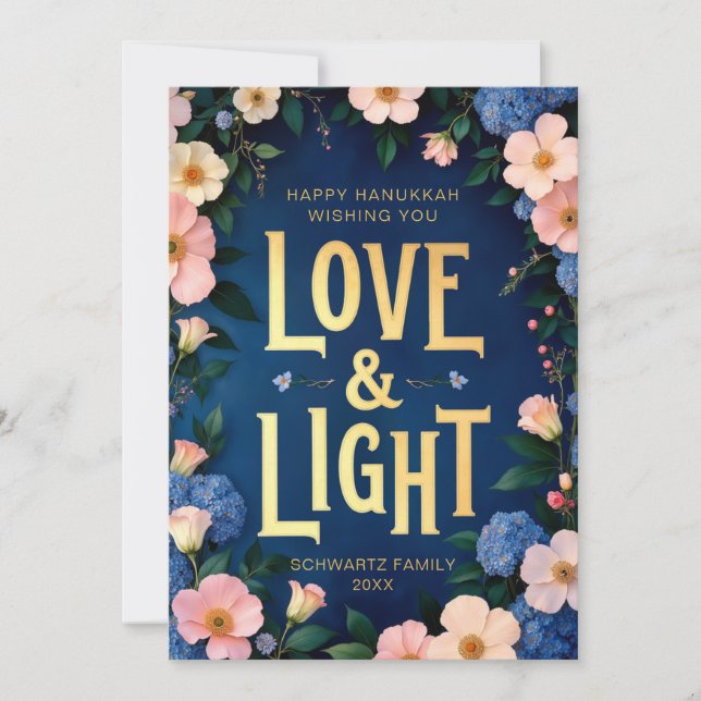 Tarjeta Hanukkah Floral Love and Light (Anverso)