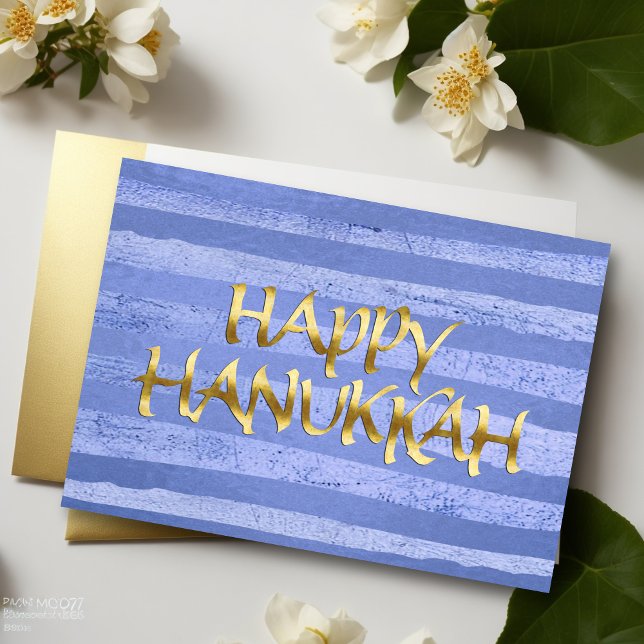Tarjeta Hanukkah Happy Stripe Gold y Blue Stripe (Subido por el creador)