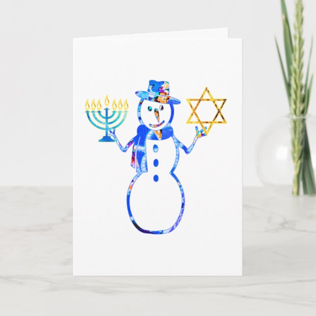 Tarjeta Hanukkah judío lindo muñeco de nieve Menorah Star  (Anverso)