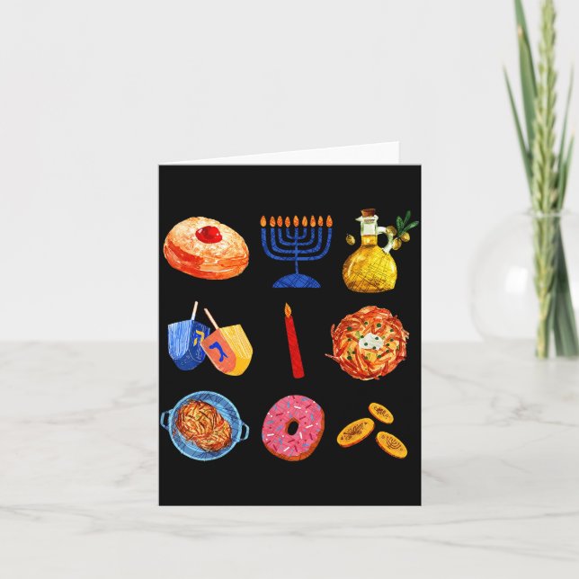 Tarjeta Hanukkah Latke Menorah Dreidel Donut Chanukah Jewi (Anverso)