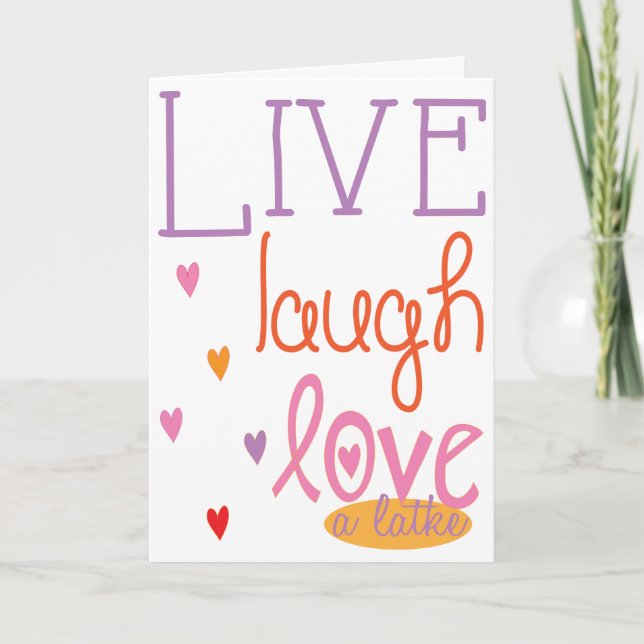 Tarjeta Hanukkah "Live Laugh Love a latke" con sob (Anverso)