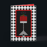 Tarjeta Hanukkah Love<br><div class="desc">Este elegante hanukkiah,  en su mayoría blanco y negro y rojo,  presenta una gran luz de color arcoiris que desprende la llama central durante esta alegre temporada. El interior está bordeado y coordinado para el placer de escribir. ¡Chag Chanukkah SameaCh! ~ karyn</div>