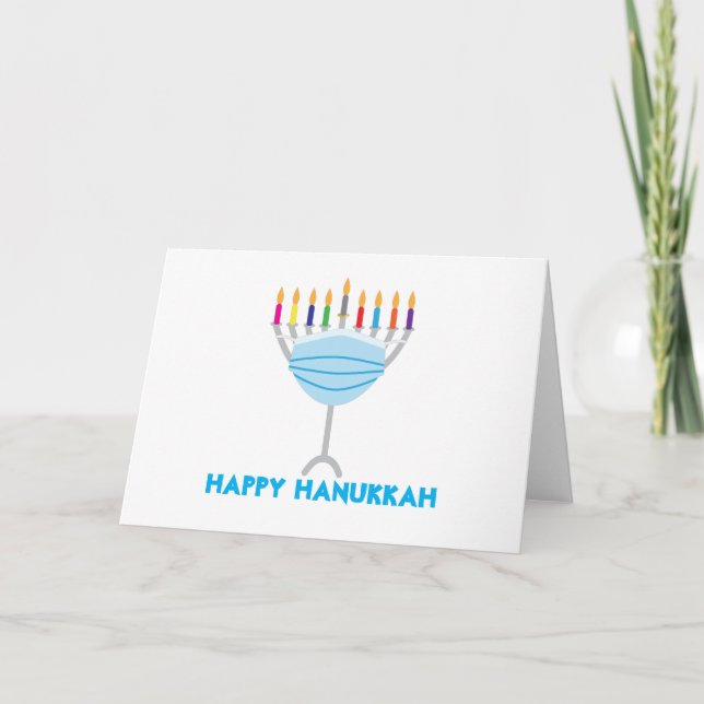 Tarjeta Hanukkah Menorah con máscara facial (Anverso)