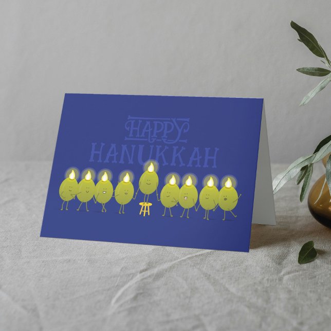 Tarjeta Hanukkah Menorah Olives, Grupo Doblado Azul (Subido por el creador)