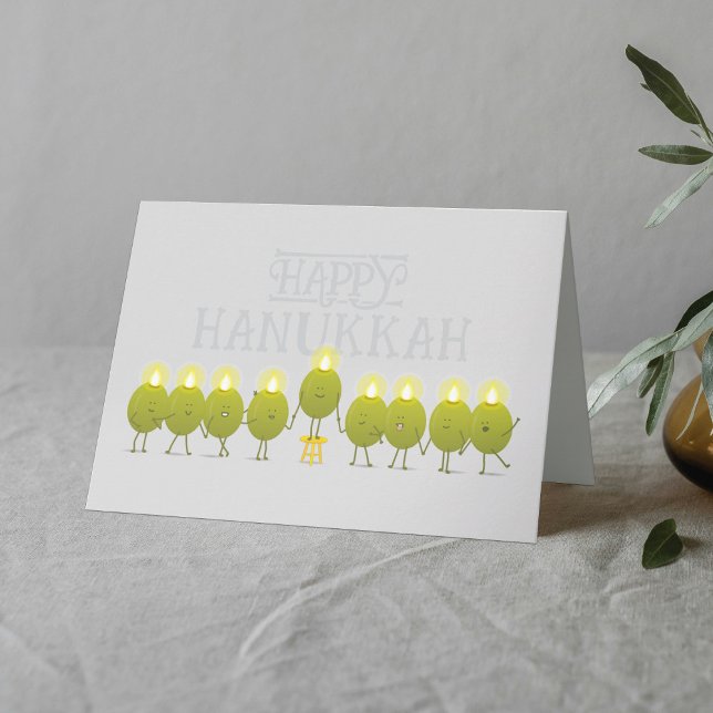 Tarjeta Hanukkah Menorah Olives, Grupo Doblado Gris (Subido por el creador)