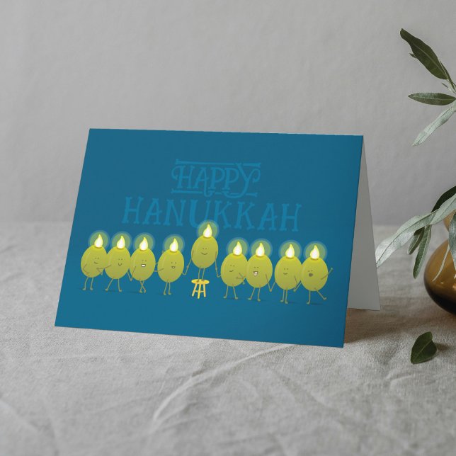 Tarjeta Hanukkah Menorah Olives, Grupo Verde azulado de Do (Subido por el creador)
