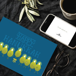 Tarjeta Hanukkah Olive Menorah | Logotipo corporativo azul