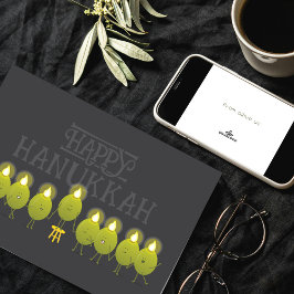 Tarjeta Hanukkah Olive Menorah | Logotipo corporativo gris