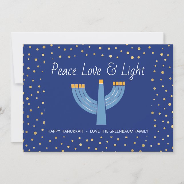Tarjeta Hanukkah simple azul y Relieve metalizado  (Anverso)