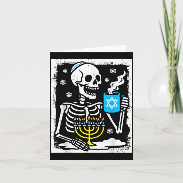 Tarjeta Hanukkah Skeleton Coffee Dreidel Jewish Menorah Ch (Anverso)