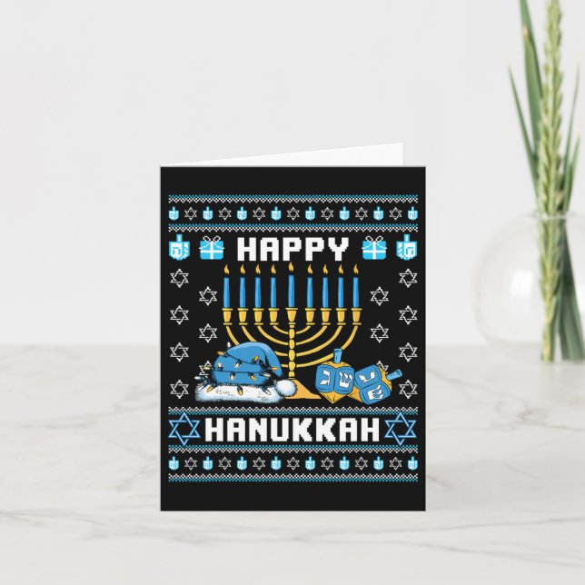 Tarjeta Hanukkah Ugly Pajama Santa Hat Chanukah (Anverso)