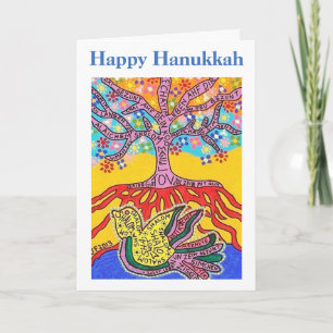 Tarjeta Hanukkah Yiddish Lenguaje espiritual del árbol de