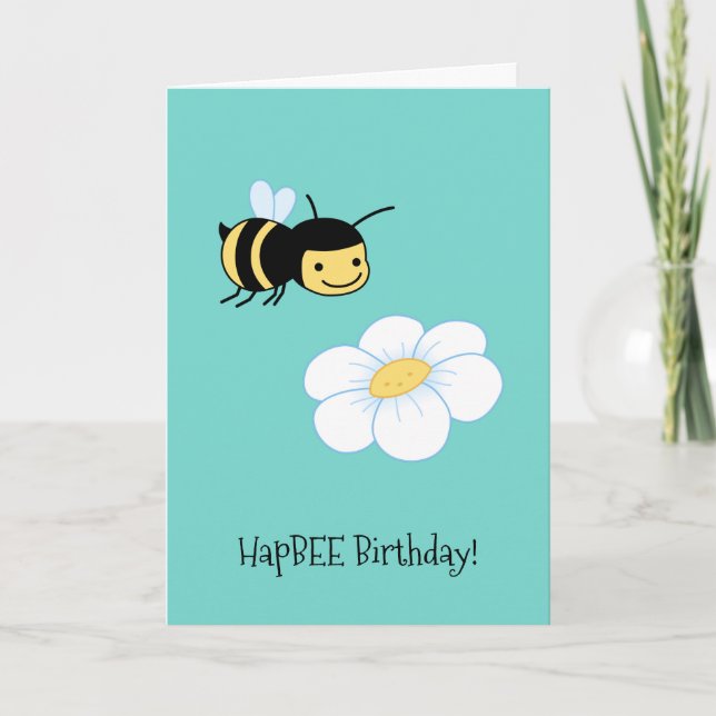 Tarjeta HapBEE (feliz) Flor de abeja de cumpleaños (Anverso)