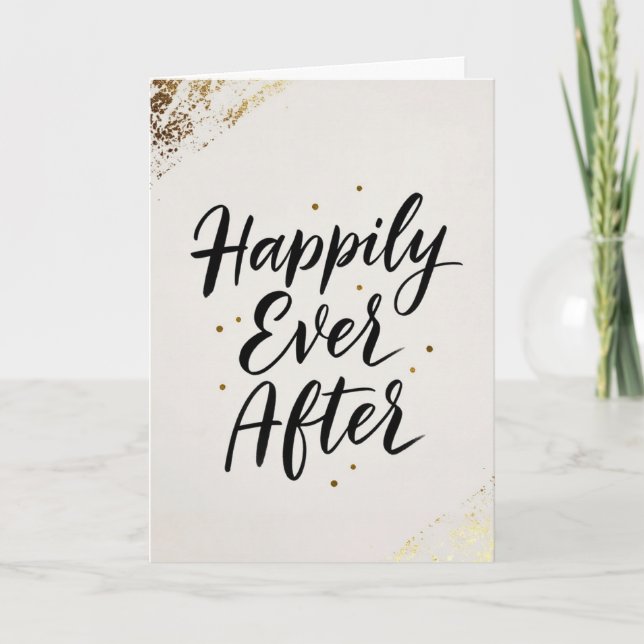 Tarjeta Happily Ever After Gold Calligraphy Wedding Card (Anverso)