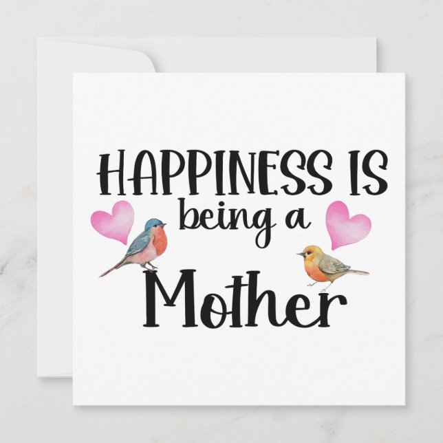 Tarjeta Happiness Is Being A Mother Birthday Birds Hearts  (Anverso)