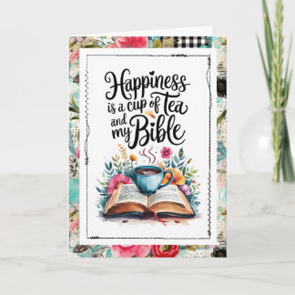 Tarjeta Happiness Is Tea and My Bible Christian Faith Card