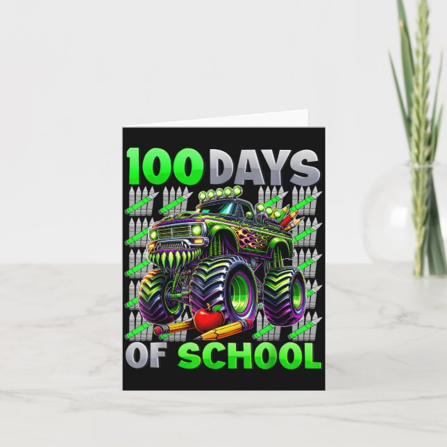 Tarjeta Happy 100 Days Of School Funny Monster Truck Stude (Anverso)