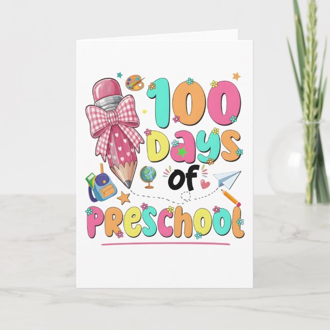 Tarjeta Happy 100 Days of School Pink Bow (Anverso)