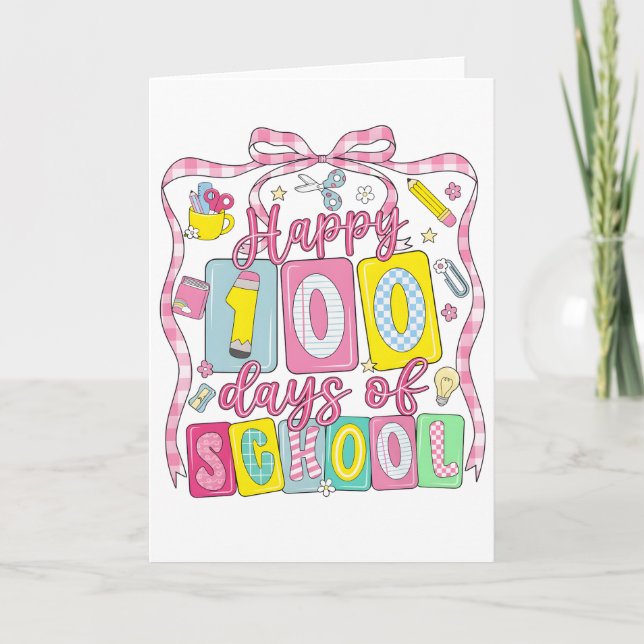 Tarjeta Happy 100 Days of School Pink Bow (Anverso)