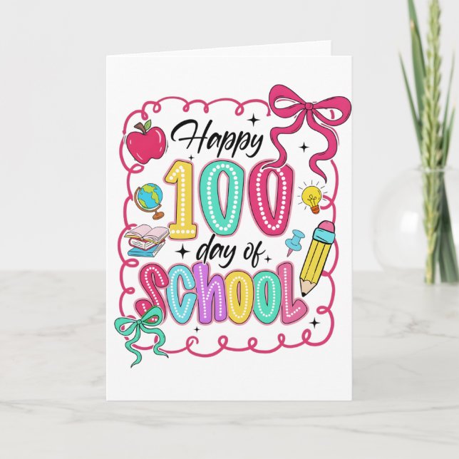Tarjeta Happy 100 Days of School Pink Bow (Anverso)