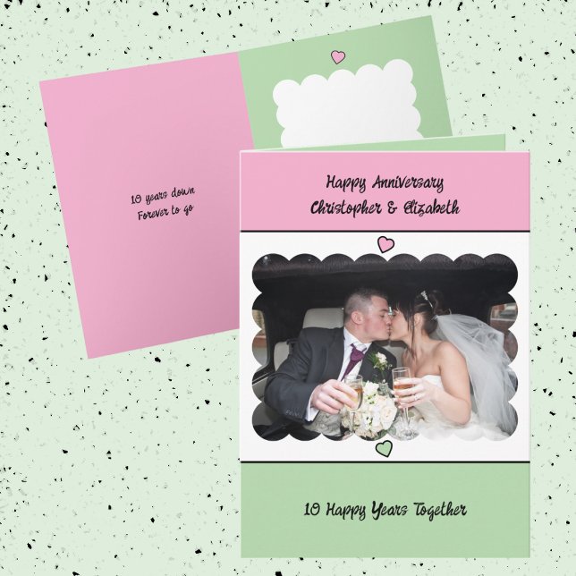 Tarjeta Happy 10th Anniversary add name pink green (Subido por el creador)