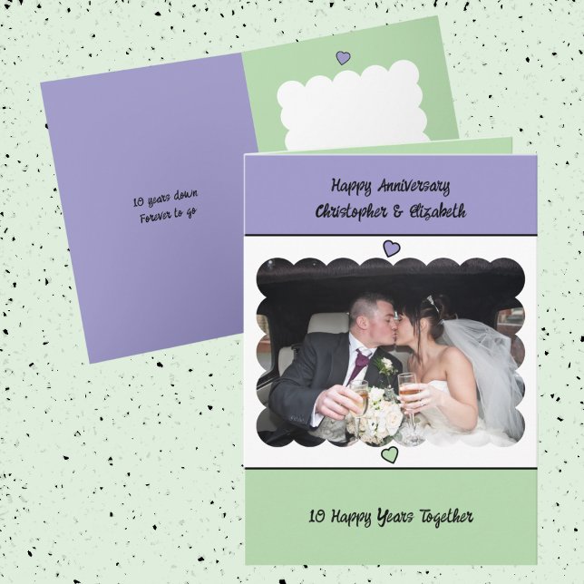 Tarjeta Happy 10th Anniversary add name purple green (Subido por el creador)