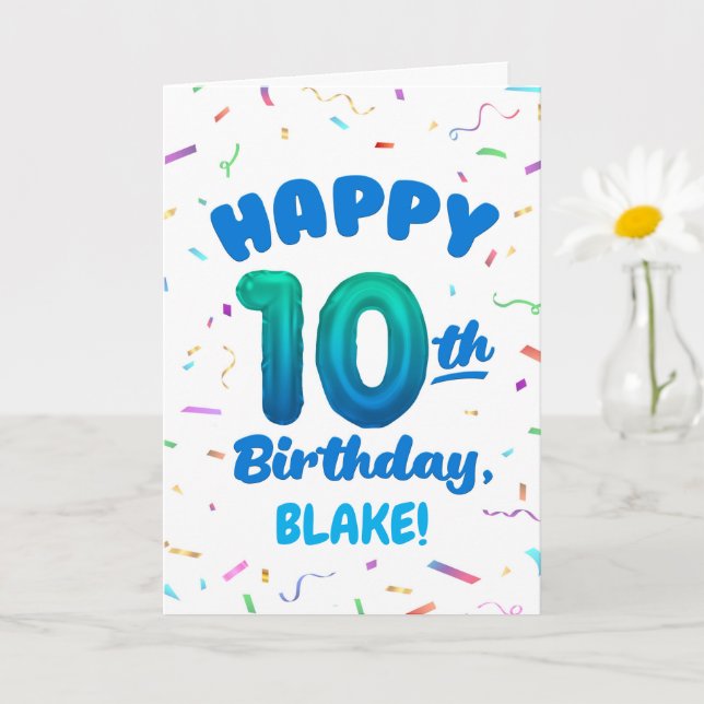 Tarjeta Happy 10th Birthday Card with Custom Name (Planta pequeña)