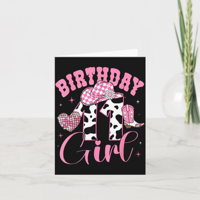 Tarjeta Happy 11th Birthday Girl Outfit Rodeo Western Cowg (Anverso)