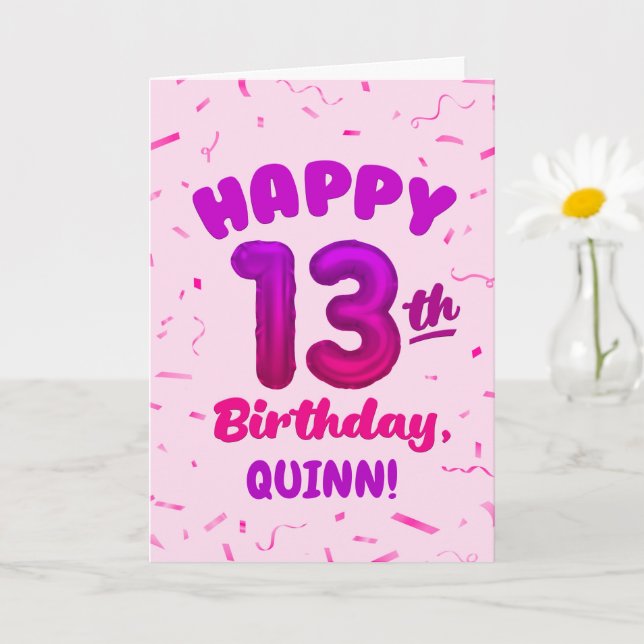 Tarjeta Happy 13th Birthday Card with Custom Name (Planta pequeña)