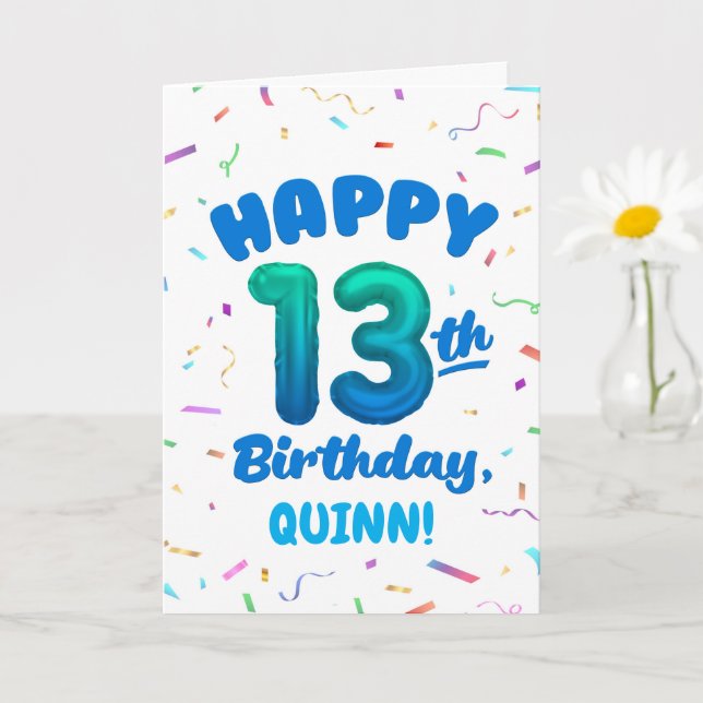 Tarjeta Happy 13th Birthday Card with Custom Name (Planta pequeña)