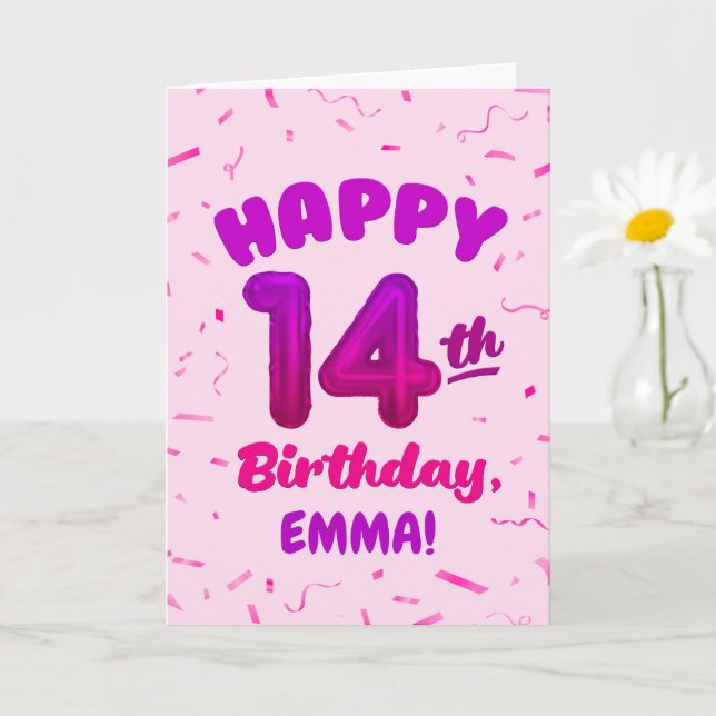 Tarjeta Happy 14th Birthday Card with Custom Name (Planta pequeña)