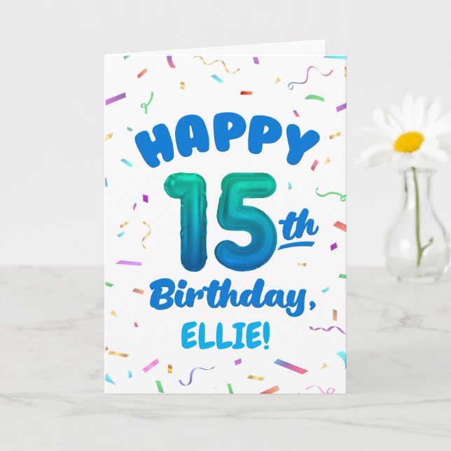 Tarjeta Happy 15th Birthday Card with Custom Name (Planta pequeña)