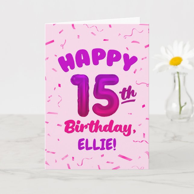 Tarjeta Happy 15th Birthday Card with Custom Name (Planta pequeña)