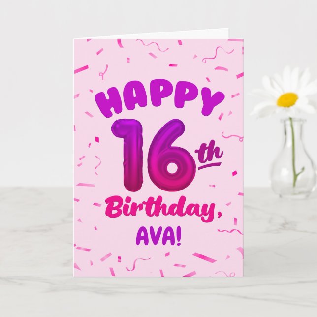 Tarjeta Happy 16th Birthday Card with Custom Name (Planta pequeña)