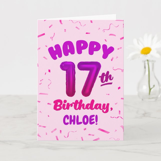 Tarjeta Happy 17th Birthday Card with Custom Name (Planta pequeña)