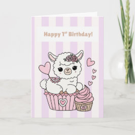 Tarjeta Happy 1st Birthday Cute Llama Girl Card | Adorable