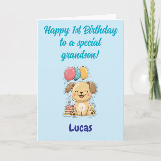 Tarjeta Happy 1st Birthday Grandson, Happy Puppy, Card