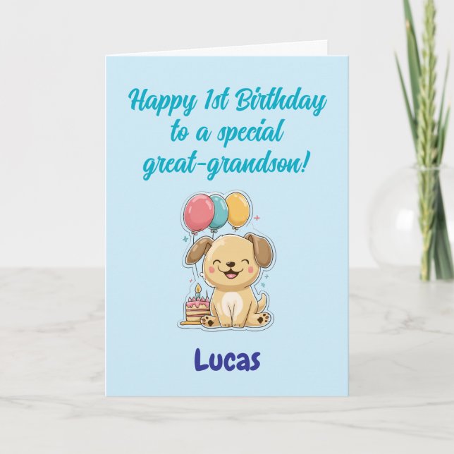 Tarjeta Happy 1st Birthday Great-Grandson, Puppy,  Card (Anverso)