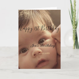 Tarjeta Happy 1st birthday name photo date stylish calligr
