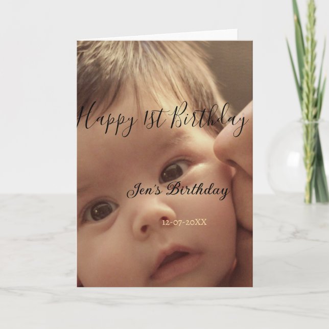 Tarjeta Happy 1st birthday name photo date stylish calligr (Anverso)