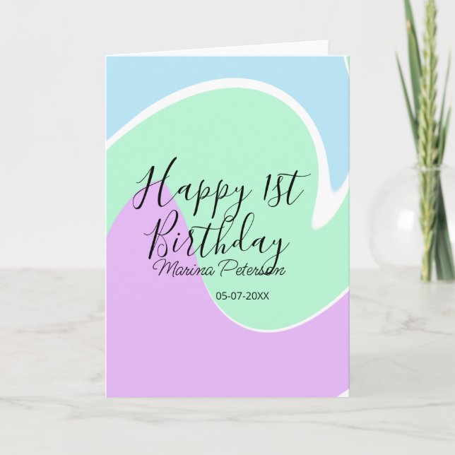 Tarjeta Happy 1st birthday pink green blue acrylic pour  (Anverso)